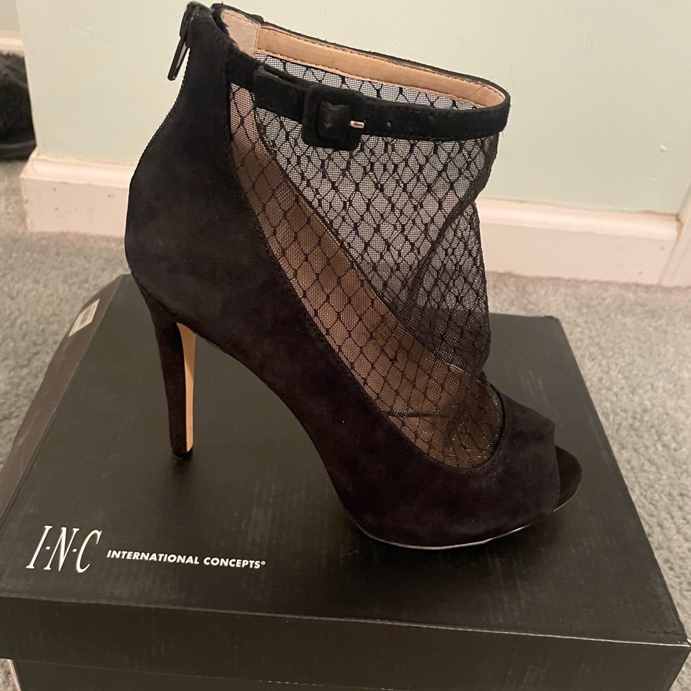 INC Black Suede Bootie Heels
